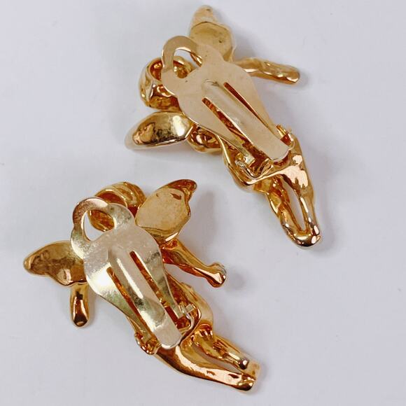 VTG Two-Tone Cherub Angel Clip On Earrings Baroque Revival Figural Romantic - Picture 8 of 11